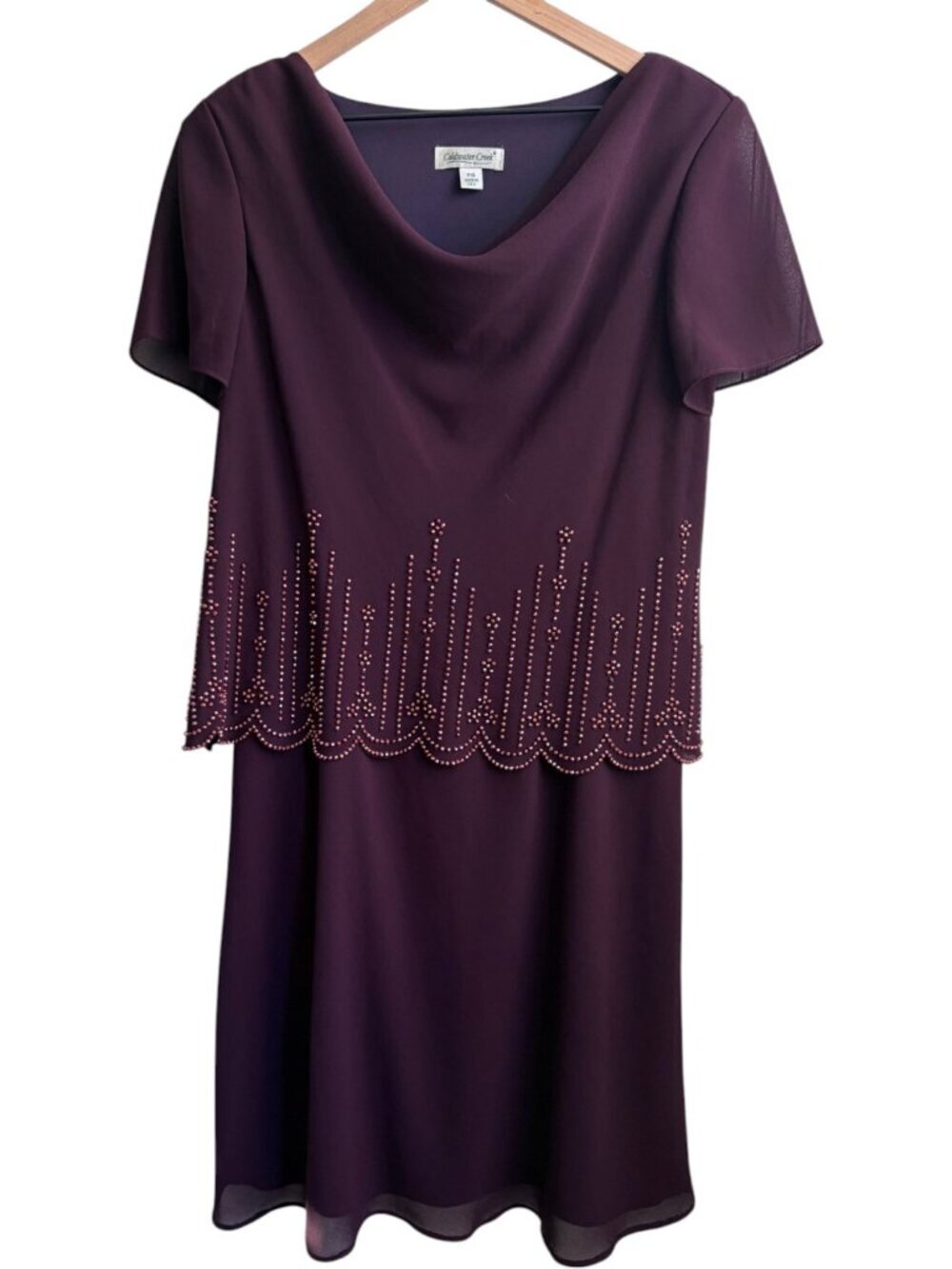 Coldwater Creek Plum Purple Beaded Dress Chiffon Formal Mother of Bride 16